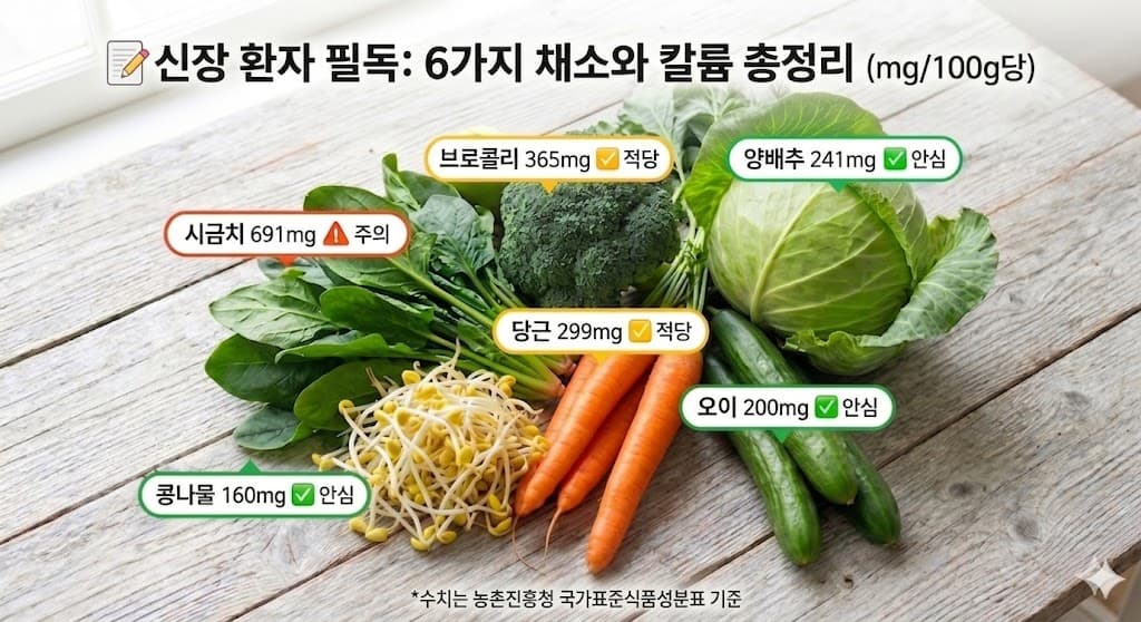 📝채소별 칼륨 총정리 (시금치, 브로콜리, 당근, 양배추, 오이, 콩나물)